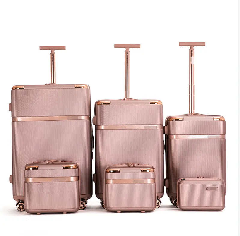 वानजाउ फैक्टरी थोक एबीएस 6pcs यात्रा सामान सेट और 4 के लिए मेकअप बैग महिलाओं ट्राली सूटकेस valise koffer पुरुष