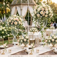 Support floral de mariage moderne en fil métallique doré et blanc, élégant, pour allée centrale, grand vase, centre de table pour événements et fêtes