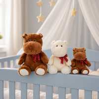 Ensemble de jouets en peluche hippopotame mignon, poupée hippopotame en coton PP doux avec écharpe rouge et pendentif cœur, cadeau pour enfants