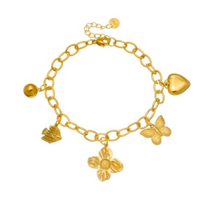 Fashion Charm <b>Bracelet</b> Gold Plated Zinc Alloy Butterfly <b>Flower</b> Heart Pendant Unisex Gift Jewelry B1844 - Product Image 5