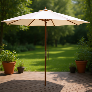 Sombrilla de Patio de 10 Pies, Lona Beige, Poste de Madera, Apertura Manual, Protección Solar, Muebles de Exterior - Product Image 2