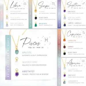 Woying Zodiac Gemstone Colar Capricórnio Zodiac Birthstone Colar DIY Raw Rough Stone Colar Set