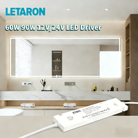Controlador LED Ultra Delgado Letaron 100-120VAC AC-DC de Salida Única 36W 12V 24V para Espejos de Baño, Gabinetes y Tiras de Luz