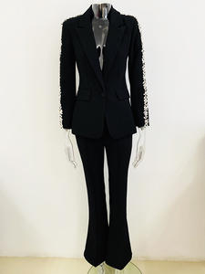 <span class=keywords><strong>Blazer</strong></span> Casual con strass Casual da donna in stile retrò francese 2 pezzi completi di pantaloni a gamba dritta con bottoni singoli bianchi - Product Image 4