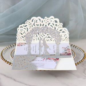Cartes d'invitation de mariage écologiques et élégantes pour la fête des mères, impression numérique, cartes de vœux rectangulaires 3D pop-up avec enveloppe - Product Image 1