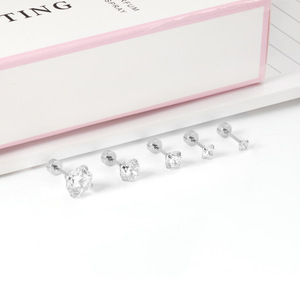 Boucles d'oreilles clous en acier inoxydable, diamant synthétique taille brillant rond, 3mm 4mm 5mm 6mm 8mm, pour femme, usage quotidien - Product Image 4