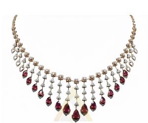 Ensemble de collier luxueux en rubis et diamants, perles gracieuses, bijoux fins intemporels avec finition brillante pour femmes et tenues de soirée - Product Image 1