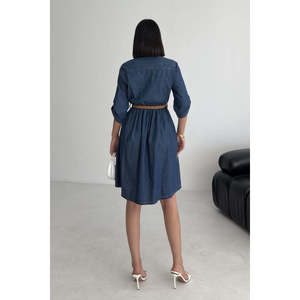 Vestido Camisero de Mezclilla con Cuello Camisero, Cintura Natural, Tejido Transpirable, Estilo Casual Diario - Product Image 3