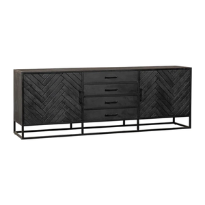 Buffet Mango Noir 210x45x75cm – Meuble de Rangement Élégant et Robuste avec Étagères Spacieuses – Design Raffiné Idéal pour Salon - Product Image 4
