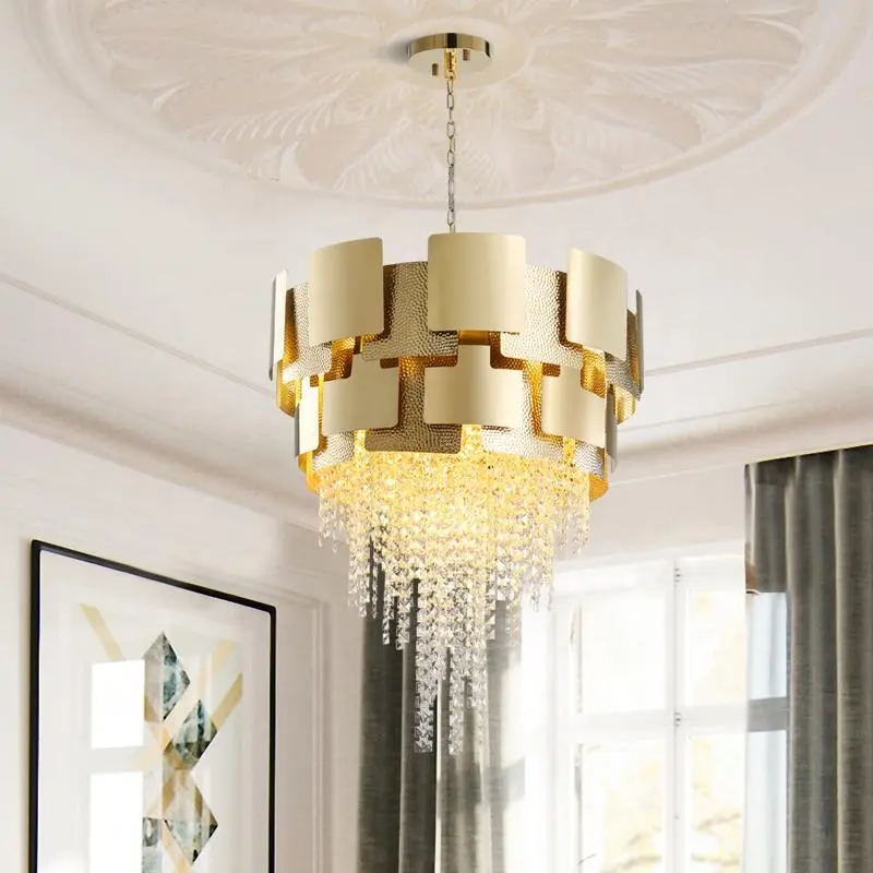 Simig lighting modern brilliant gold k9 cristal bead chandelier luxury hanging pendant light for hotel lobby