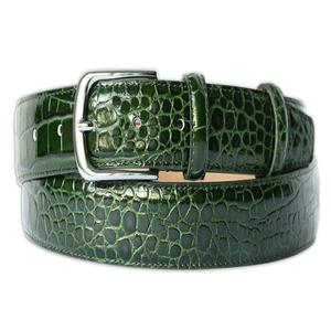 Ceinture en cuir véritable à motif crocodile vert foncé personnalisée pour hommes et femmes, ceinture décontractée en cuir pleine fleur, vente en gros - Product Image 2