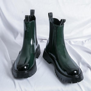 Bottes à lacets en cuir verni vert pour homme WITHCOCO, fermeture à enfiler, semelle intermédiaire en EVA, semelle extérieure en caoutchouc, confort hiver/été, résistant aux taches - Product Image 3