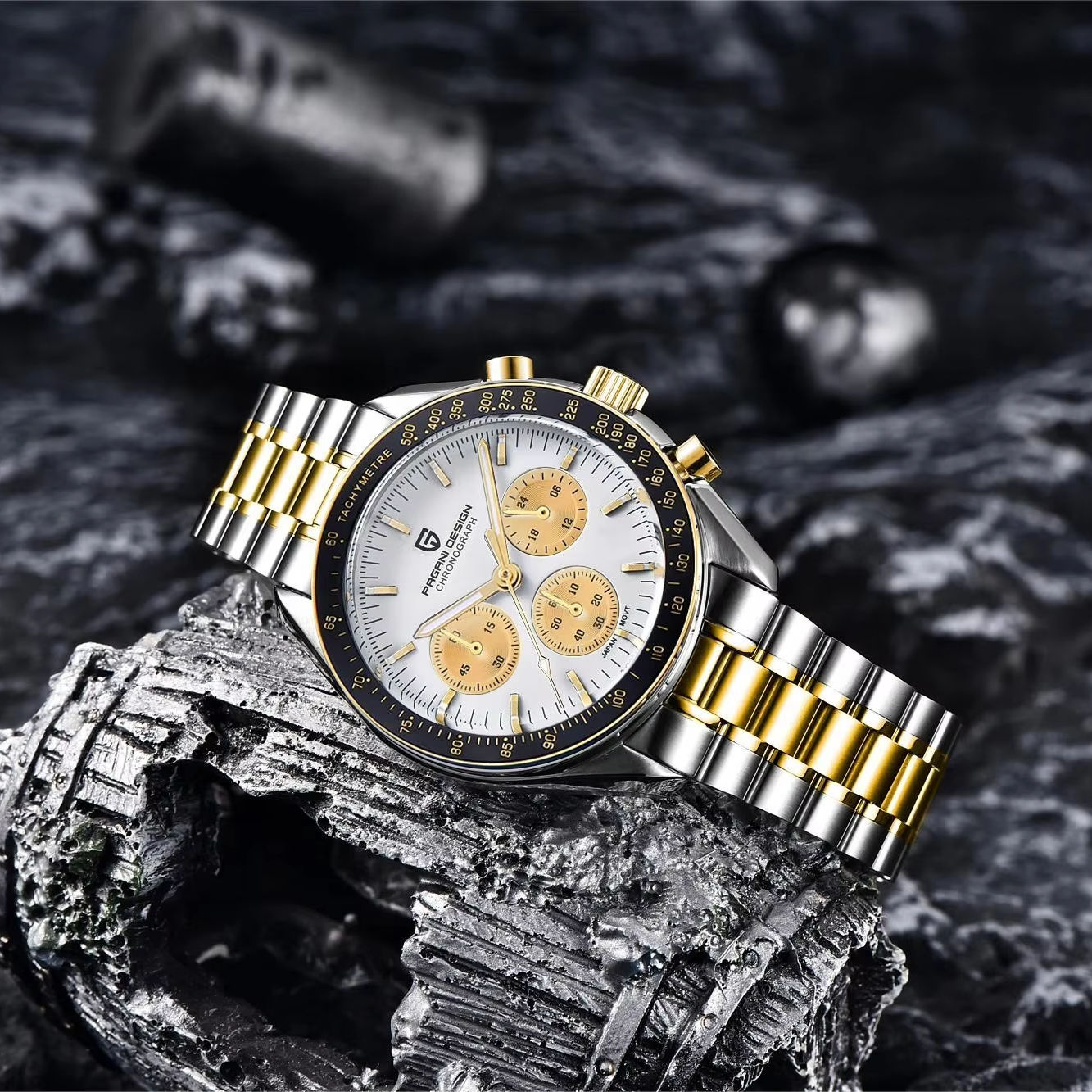 Reloj PAGANI DESIGN 2025 Plateado y Dorado con Diseño de Luna, Reloj de  Cuarzo de Lujo para Hombre, Cronógrafo Deportivo, Cristal de Zafiro, Acero 