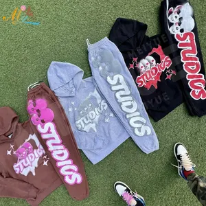 Setelan Celana Jogging Pria, Setelan Baju Olahraga Dua Potong, Hoodie Pria Katun Skeleton, Hoodie Set, Hoodie Cetak Puff