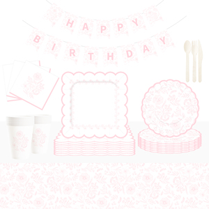 DAMAI - Juego de Decoración para Fiestas de Cumpleaños, Venta al por Mayor, Platos de Papel Románticos con Flores Rosas, Mantel, Vajilla Desechable para Fiestas - Product Image 1