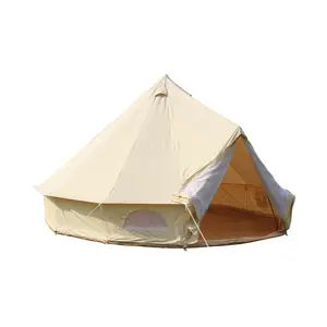 camp aksesoris tenda Suppliers-Tenda Bel Kanvas Katun Portabel, Tenda Lonceng Mewah Tahan Air 3M 4M 5M 6M untuk Berkemah Luar Ruangan