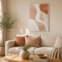 Peinture sur toile abstraite beige terre cuite aux formes courbes, encadrée, grande taille, décoration murale moderne pour salon