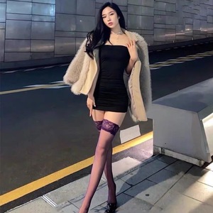 Purple Lace Trimmed Over The Knee Stockings 0D Ultra Thin Transparent Shaping For Women Ins Style - Product Image 2