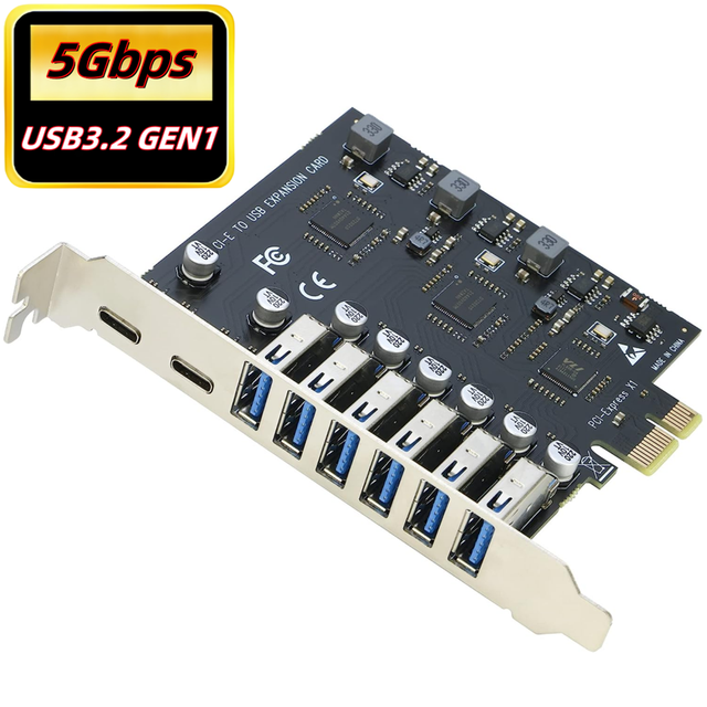 PCI-E to USB Type C Expansion Card 5Gbps PCIE to Type-C Type-A USB 3.2 8 Port HUB USB 3.0 Converter Card Self Powered Adapter