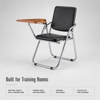 Chaise de formation pliable et empilable avec tablette d'écriture, pieds en U chromés, chaise de conférence en cuir PU pour l'école, le bureau, la salle de classe