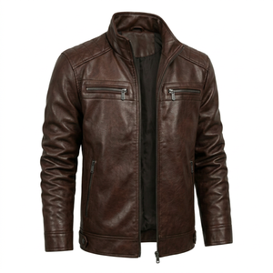 Elegante Chaqueta de Cuero para Hombre, Cuello Alto Clásico, Abrigo Moderno para un Look Diario - Product Image 1