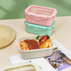 Boîte à lunch carrée pour le bureau – Couleur unie, couvercle hermétique, comprend une fourchette-couteau/une cuillère-couteau – Compatible micro-ondes, anti-fuite, sans BPA – Préparation des repas - Product Image 1
