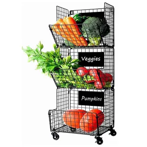 Factory Made Fresh Produce Vegetable Fruit Storage Containers Waste Collecting Trolley Slim Kitchen Service Trolleys Rack Holder