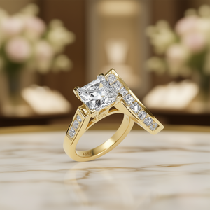 Princess Cut Diamond Engagement Ring for Women Gold Plated <b>Copper</b> <b>Band</b> with Natural White Diamond Color G Classic Style B815 - Product Image 2