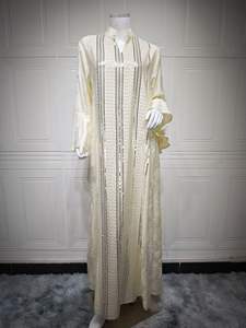 Vestido Abaya Islámico Largo para Mujer con Decoración de Cristales, Estilo Formal Vintage, Silueta en A, Tela 100% Algodón - Product Image 4