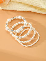 Neue Mode Liebes-Silber Perlenarmband Vierfach Mehrschichtiges Handgefertigtes Elastisches Armband für Modische Damen Schmuck