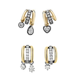 Pendientes de Diamantes Gemnel, Diamantes en Forma de Corazón y Pera, Oro Amarillo de Dos Tonos, Oro Blanco Ennegrecido, Aros - Product Image 1