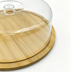 Boîte de rangement pour ustensiles de cuisine avec couvercle en PS, couvercle de conservation alimentaire en bambou, <span class=keywords><strong>plateau</strong></span> de présentation anti-poussière pour gâteaux en bambou - Product Image 4