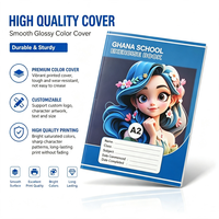Carnet d'exercices Ghana personnalisé avec logo, formats A1, D1, G, A2, couverture en carton ivoire, reliure agrafée avec impression UV et CMJN, journal