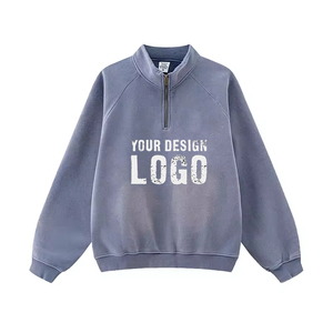 Sweat-shirts pour hommes en gros, OEM, épaules tombantes, couleur dégradée, polaire, automne-hiver, demi-zip, col montant - Product Image 2