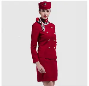 カスタムラベル新しいスタイルの女性スチュワーデス作業服スーツセット航空会社エアホステスフライトアテンダントユニフォーム