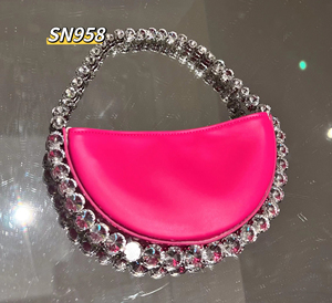 Sac à main semi-circulaire en sequins scintillants de style français, sac de soirée, perles en strass, sac à main pour téléphone portable pour femmes, mariage - Product Image 3