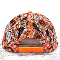 Casquette Trucker Snapback en Mousse à Motif Échiquier Orange et Blanc avec Motifs Halloween Fantôme et Citrouille, et Maille Imprimée