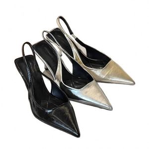 Silver <b>Pointed</b> <b>Toe</b> Covered <b>Toe</b> <b>Mule</b> Sandals French Elegant Backless High Heels Fairy Ladies Shoes - Product Image 6