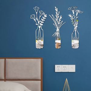 3D Flower Vase <b>Mirror</b> <b>Wall</b> Stickers DIY Acrylic <b>Wall</b> Sticker Living Room Bedroom Decoration Self-adhesive <b>Mirror</b> Stickers 3pcs - Product Image 3