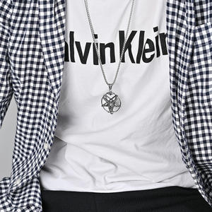 Collar de <span class=keywords><strong>Metal</strong></span> con colgante de satanismo para hombre, gargantilla de acero inoxidable, pentagrama, cabeza de cabra, Dios - Product Image 4