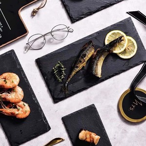 <span class=keywords><strong>Plato</strong></span> Rectangular de Pizarra Negra Ecológico al por Mayor, Materiales Naturales Saludables para Bistec, Sushi, Cena y Manteles Individuales - Product Image 3