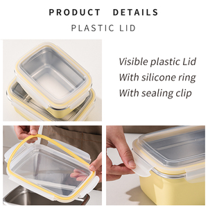 Recipiente rectangular portátil de acero inoxidable 304 de grado alimenticio para aperitivos con tapa y tapa para almacenar alimentos Apto para lavavajillas congelador - Product Image 3