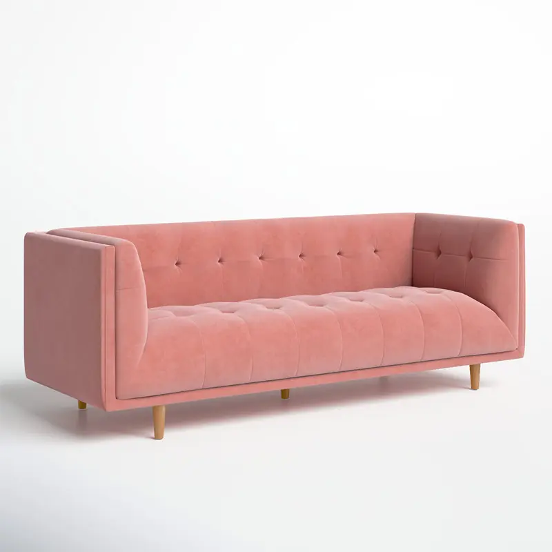 Modern Futon Tufted Upholstered Velvet Sofa Accent Arm Sofa Furniture for Home Apartment Pink Living Room Sofas