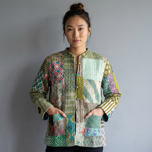 Quilted <b>Patchwork</b> <b>Jacket</b> Women's Mandarin Collar Full Sleeve Cotton Autumn Style Regular Length Patch Designs - Product Image 1