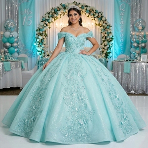 Vestido de Quinceañera Elegante Lsany268, Estilo Princesa, Color Aqua, con Encaje Bordado, para Fiesta de 15 Años, Jancember - Product Image 1