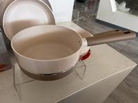 Nouvel ensemble de batterie de cuisine en aluminium pressé à induction antiadhésif, comprenant une casserole, une poêle et une casserole à sauce, avec couvercle en verre plat, en stock, certifié LFGB FDA