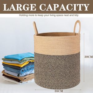 Panier à linge écologique tissé classique panier de rangement en tissu noir poignées multifonction pour jouets ménagers vêtements - Product Image 2