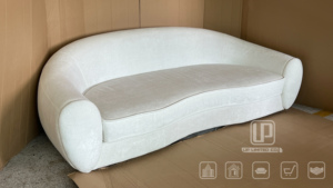 Sofá de 3 Plazas en Tela Bouclé Blanca Curvada, Diseño Moderno para Sala de Estar, Brazos Bajos, Diseño Moderno - Product Image 5