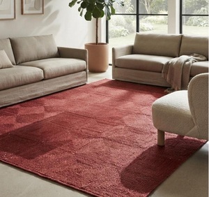 Textured Red Wool Jute Area <b>Rug</b> Handwoven Boho Farmhouse Carpet Accent for Bedroom Living Room <b>Rustic</b> Home Decor Natural Mat - Product Image 1