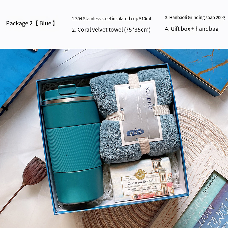 Thermos cup + towel + soap (blue)